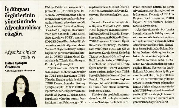 İş dünyası örgütlerinin yönetiminde Afyonkarahisar rüzgârı